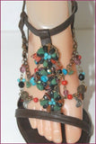 LE SILLA Sandales Luxe Tout Cuir  Bijoux & Pierres Multicolores  T 38 TBE