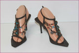 LE SILLA Sandales Luxe Tout Cuir  Bijoux & Pierres Multicolores  T 38 TBE