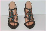 LE SILLA Sandales Luxe Tout Cuir  Bijoux & Pierres Multicolores  T 38 TBE