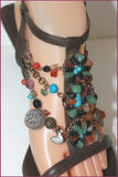 LE SILLA Sandales Luxe Tout Cuir  Bijoux & Pierres Multicolores  T 38 TBE