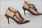 LE SILLA Sandales Luxe Tout Cuir  Bijoux & Pierres Multicolores  T 38 TBE
