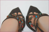 LE SILLA Sandales Luxe Tout Cuir  Bijoux & Pierres Multicolores  T 38 TBE