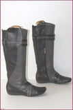 BOCAGE Bottes Cuir noir et Gris à Talons Plats T 40 TBE
