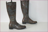 Bottes Cuir Bronze Marron et Vert Motifs Feuilles incrustées T 36 TBE