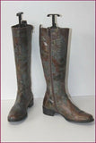 Bottes Cuir Bronze Marron et Vert Motifs Feuilles incrustées T 36 TBE