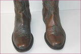 Bottes Cuir Bronze Marron et Vert Motifs Feuilles incrustées T 36 TBE