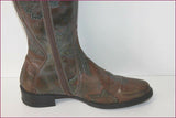 Bottes Cuir Bronze Marron et Vert Motifs Feuilles incrustées T 36 TBE