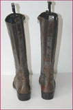 Bottes Cuir Bronze Marron et Vert Motifs Feuilles incrustées T 36 TBE
