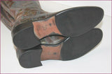 Bottes Cuir Bronze Marron et Vert Motifs Feuilles incrustées T 36 TBE
