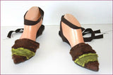 JB MARTIN Escarpins Pointus Tissu Vert et Marron Mules T 38 TBE