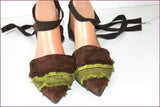 JB MARTIN Escarpins Pointus Tissu Vert et Marron Mules T 38 TBE