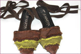 JB MARTIN Escarpins Pointus Tissu Vert et Marron Mules T 38 TBE