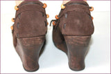 SAM EDELMAN Escarpins Daim Marron Talons Bois Compensés T 37 TBE