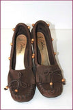 SAM EDELMAN Escarpins Daim Marron Talons Bois Compensés T 37 TBE