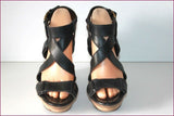 ZARA Sandales Compensées Cuir Noir Hauts Talons T 40 BE