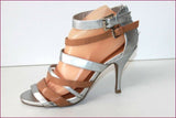 ETAM Sandales Simili Cuir Lanières Gris Argenté et Marron T 39 BE