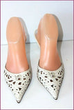 SANDRO VICARI Escarpins Pointus Tout Cuir Verni Blanc Cassé Strass T 36 TBE