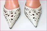SANDRO VICARI Escarpins Pointus Tout Cuir Verni Blanc Cassé Strass T 36 TBE