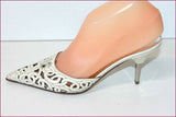SANDRO VICARI Escarpins Pointus Tout Cuir Verni Blanc Cassé Strass T 36 TBE