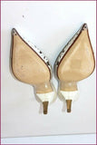 SANDRO VICARI Escarpins Pointus Tout Cuir Verni Blanc Cassé Strass T 36 TBE