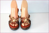 REBECA SANVER Sandales Cuir et Bois Orange Foncé T 36 TBE
