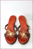 REBECA SANVER Sandales Cuir et Bois Orange Foncé T 36 TBE