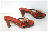 REBECA SANVER Sandales Cuir et Bois Orange Foncé T 36 TBE