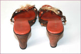 REBECA SANVER Sandales Cuir et Bois Orange Foncé T 36 TBE