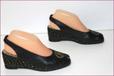 HEYRAUD Escarpins Ouverts Cuir Noir Talons Compensés T 38 BE