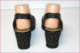 HEYRAUD Escarpins Ouverts Cuir Noir Talons Compensés T 38 BE