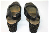 HEYRAUD Escarpins Ouverts Cuir Noir Talons Compensés T 38 BE