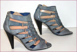MINELLI Escarpins Lanières Cuir Bleu Jean Talons Hauts T 39 TBE