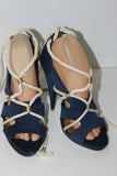 H & M Sandales Toile Satinée Marine Cordelettes Hauts Talons T 39 TBE