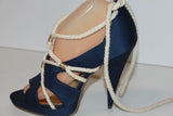 H & M Sandales Toile Satinée Marine Cordelettes Hauts Talons T 39 TBE