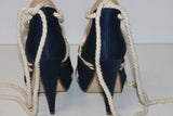 H & M Sandales Toile Satinée Marine Cordelettes Hauts Talons T 39 TBE