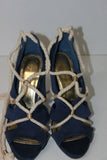 H & M Sandales Toile Satinée Marine Cordelettes Hauts Talons T 39 TBE