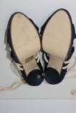 H & M Sandales Toile Satinée Marine Cordelettes Hauts Talons T 39 TBE