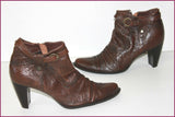 UST Bottines Boots Cuir Plissé Marron Foncé Doublées Cuir T 36.5 TBE