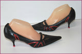 MARTINI OSVALDO Escarpins Pointus Tout Cuir Ajouré Noir T 38.5 TBE