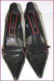 MARTINI OSVALDO Escarpins Pointus Tout Cuir Ajouré Noir T 38.5 TBE