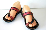 LAURA VITA Sandales Cuir Coloré Motifs Fleurs Modèle HEAUME  T 39 TTBE
