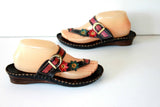 LAURA VITA Sandales Cuir Coloré Motifs Fleurs Modèle HEAUME  T 39 TTBE