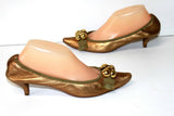 CHLOE Escarpins Pointus Tout Cuir Elastiqué Bronze Doré Petits Talons T 39.5 TBE