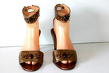 SARTORE Sandales à Talons Tout Cuir Bronze Lanière Chevilles T 6.5 / 39 BE