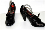 PEPE JEANS Escarpins Cuir Fripé Verni Noir Talons Coniques  T 36 TBE