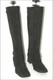 MINELLI Bottes Daim Noir Doublées Cuir Bouts Semi Carrés T 37 TBE