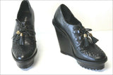 SAN MARINA Escarpins Compensés à Lacets Cuir Noir T 38  ETAT NEUF