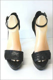 COLISEE Sandales Cuir Imprimé Reptile Noir Doublés Cuir T 40 TBE