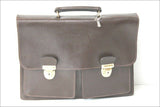 EDF GDF Cartable à Clef Vintage Cuir Grainé Marron Foncé TBE