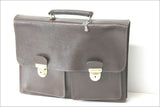 EDF GDF Cartable à Clef Vintage Cuir Grainé Marron Foncé TBE